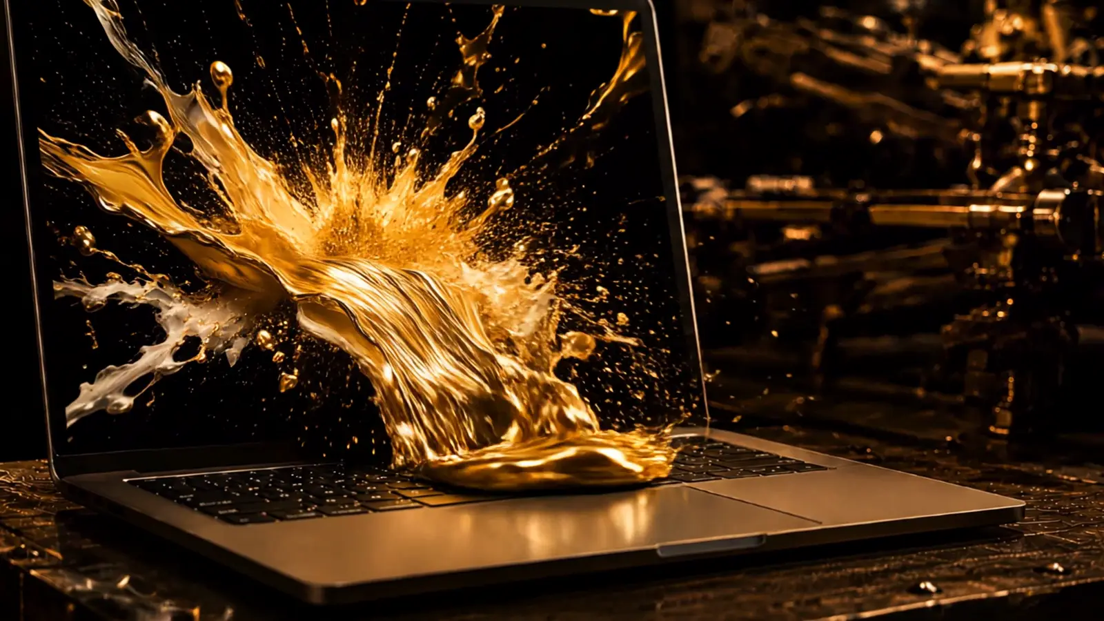 Goldene Farbe bricht aus einem Laptop-Bildschirm